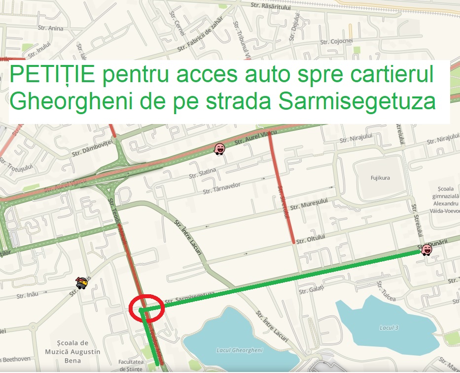 O singură cale de acces între cartierele Gheorgheni și Între Lacuri