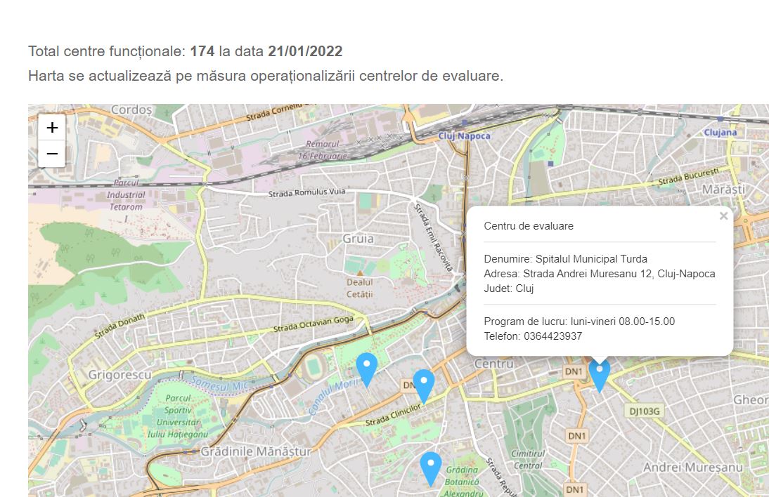 Harta centrelor de evaluare Covid