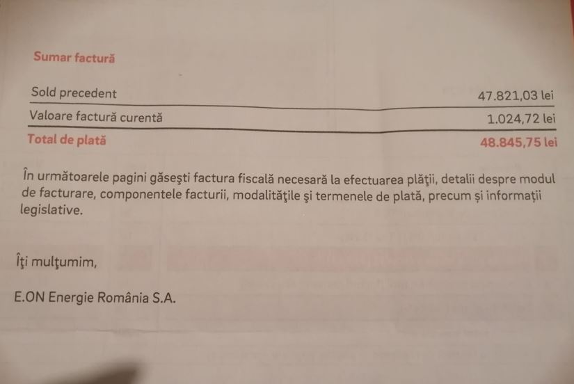 Factură la curent de aproape 50.000 lei