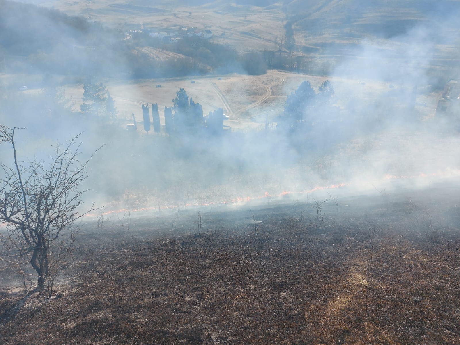 Incendiu de vegetație. Foto: Facebook/ Emil Boc.