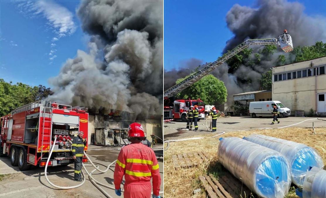 Incendiu puternic la o hală din Timișoara / Foto: ISU Banat