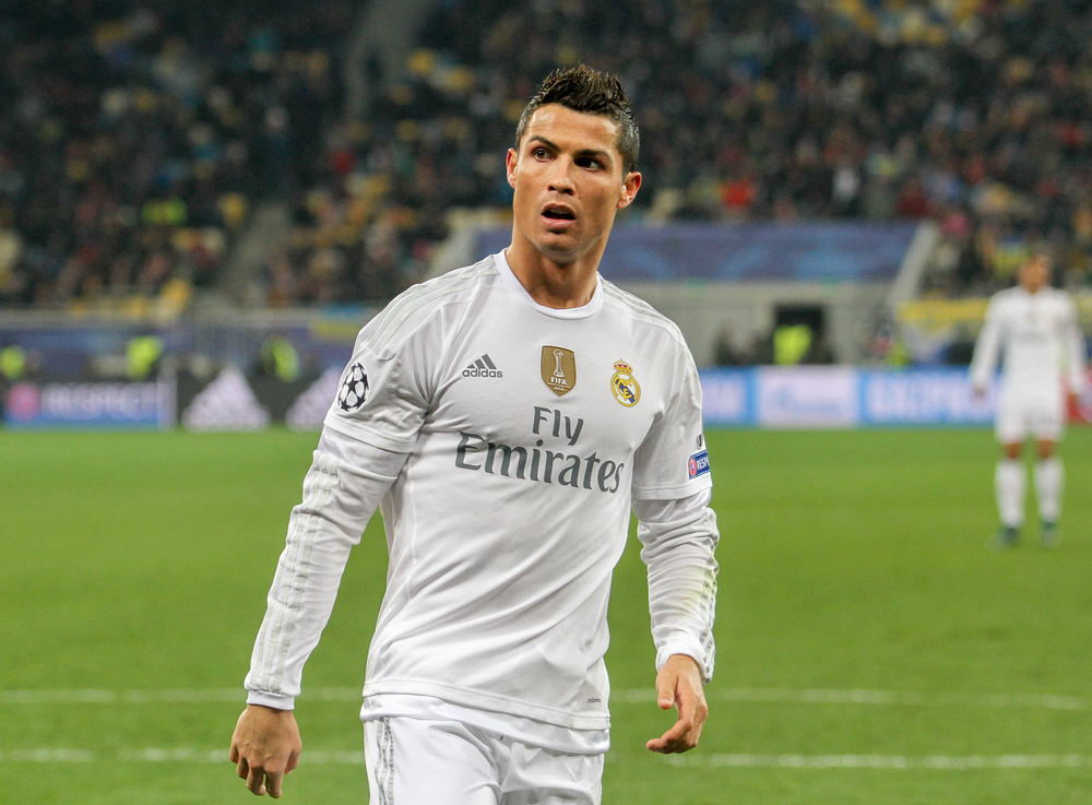 Cristiano Ronaldo în timpul meciului UEFA Champions League împotriva FC Shakhtar la stadionul Arena Lviv în noiembrie 2015 / Foto: depositphotos.com