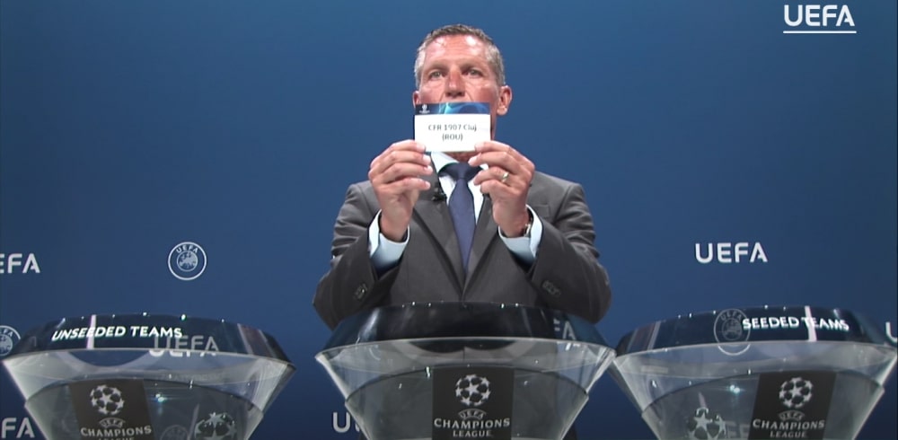 CFR Cluj la tragerea la sorți/ FOTO: Captură UEFA TV