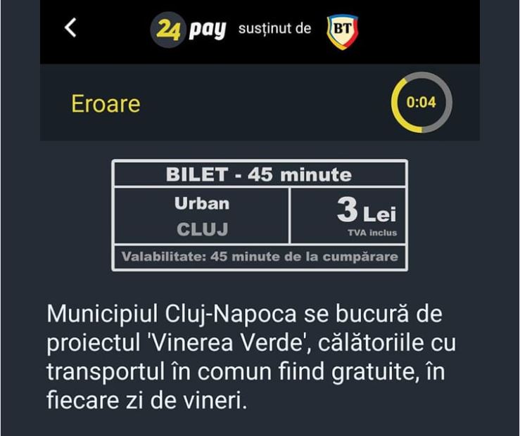 Aplicația de bilete a CTP Cluj nu mai încasează bani de „Vinerea Verde”