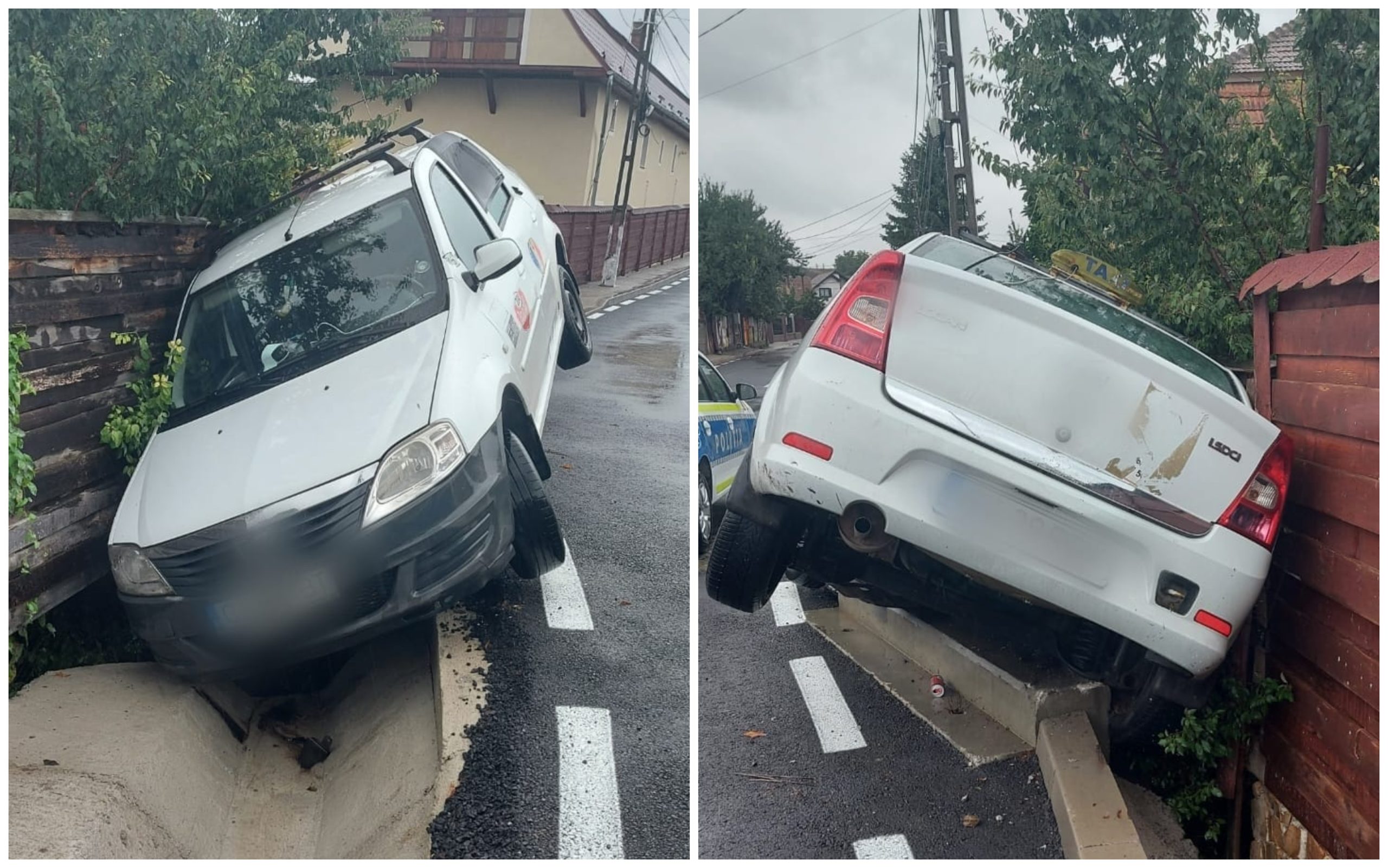 Un taximetrist beat a intrat cu mașina într-un șanț