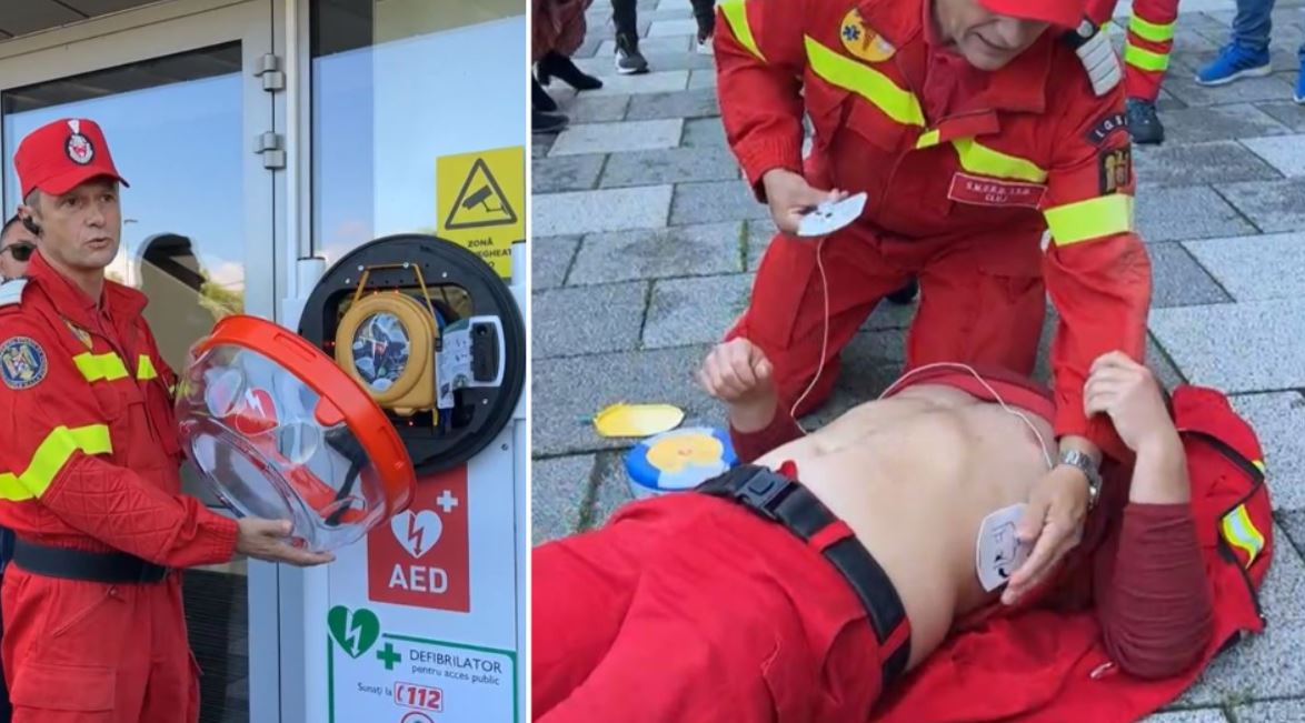 Demonstrație în direct de la angajații SMURD pentru a-i instrui pe oameni să folosească defibrilatoarele / Foto: captură ecran Facebook - Emil Boc