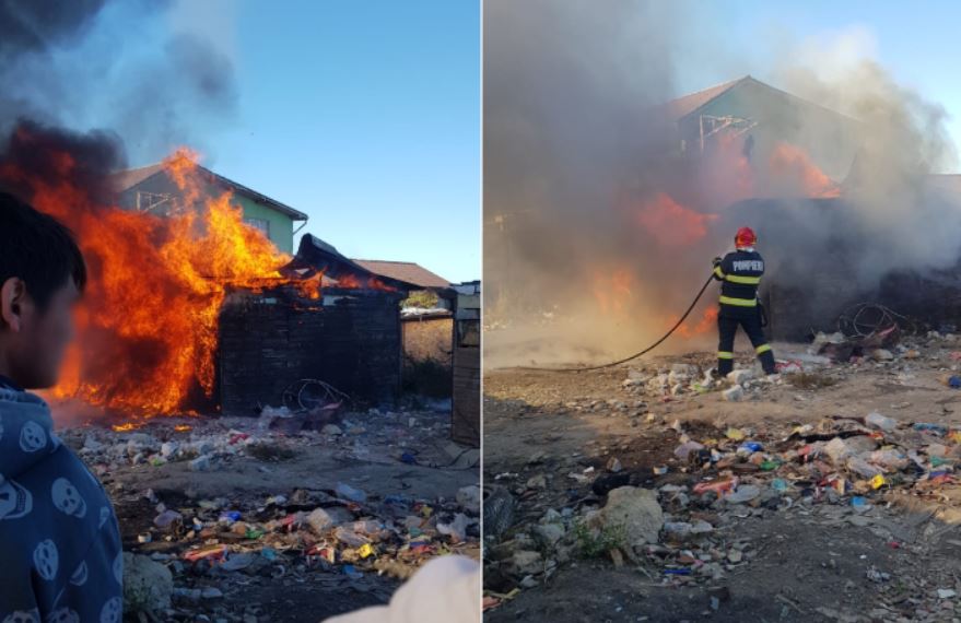 Baracă în flăcări la Pata Rât / Foto: Radio Pata