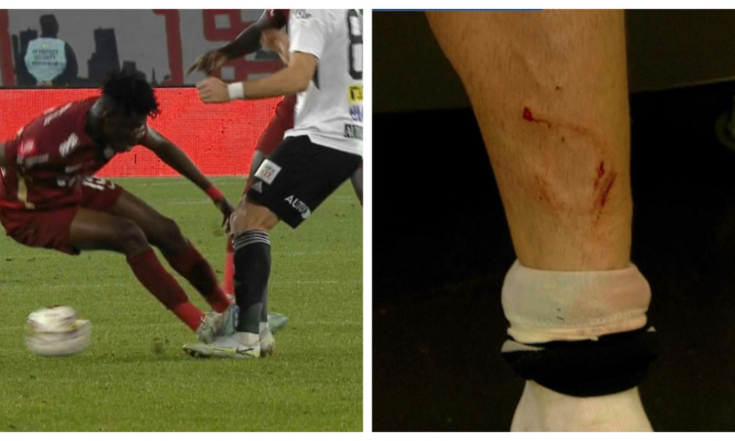 Faza în care Yeboah l-a faultat pe Fulop și urmările faultului / Foto: colaj Digi Sport