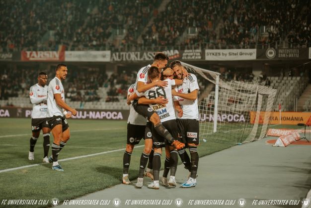Jucătorii „U” celebrând un gol/FOTO: Universitatea Cluj - Facebook