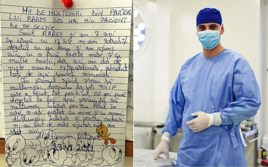 Scrisoarea unui copil de 7 ani și medicul căruia îi este adresată / Foto: SCJU - Facebook