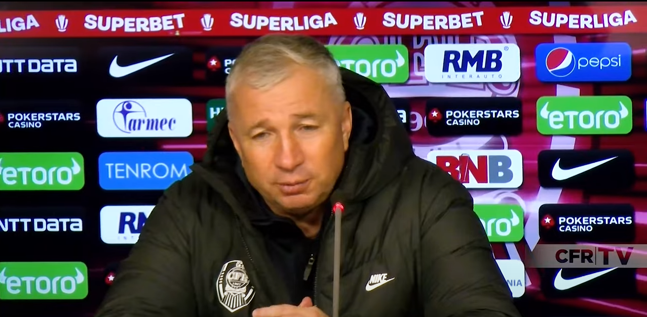 Dan Petrescu la conferința de presă/FOTO: captură ecran CFR 1907 Cluj - Youtube