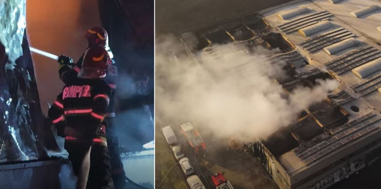 Pompierii au acționat o noapte întreagă pentru a opri incendiul izbucnit la o hală din parcul Tetarom 1 / Foto 1: ISU Cluj - Foto 1: captură ecran - Legat de Cluj YouTube