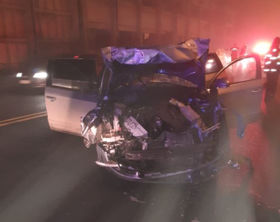 Mașină făcută praf într-un accident petrecut la Dej / Foto: ISU Cluj