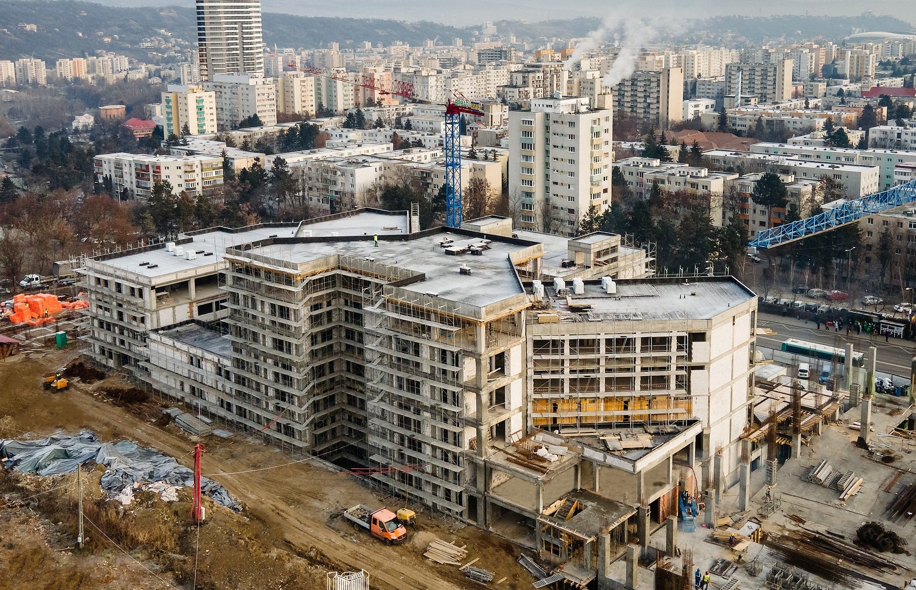Lucrările pe șantierul viitorului sediu al Academiei Naționale de Muzică „Gheorghe Dima” din Cluj-Napoca din cartierul Mănăștur continuă într-un ritm alert/ Foto: Constructii Erbasu - Facebook