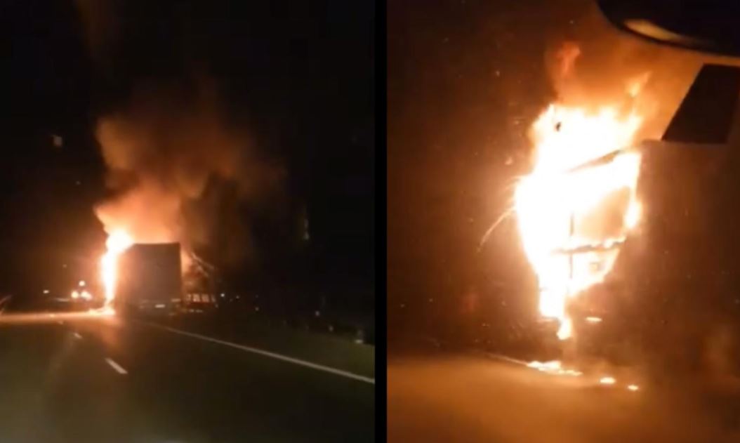 Incendiu la un camion pe A10