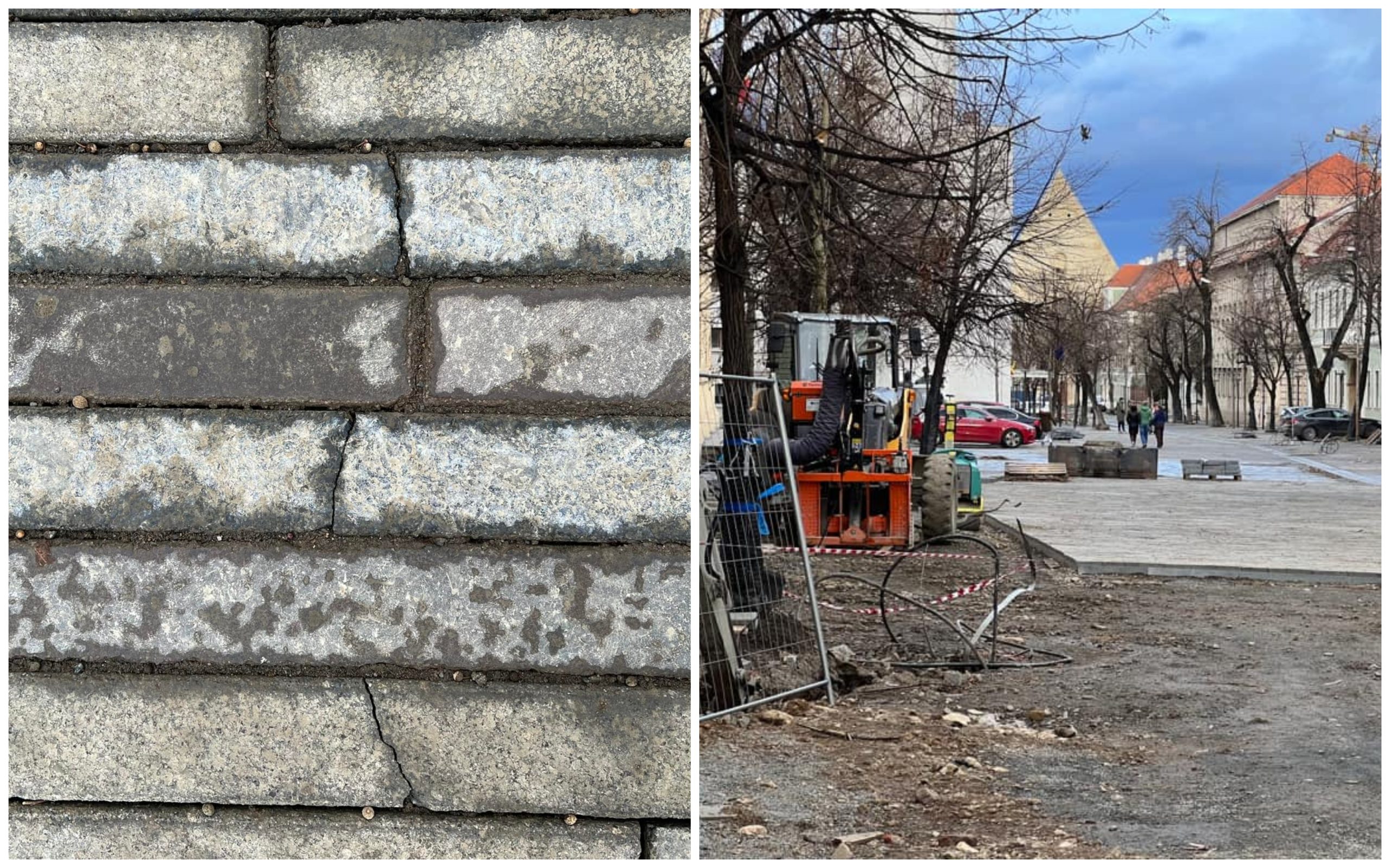 Plăcile de pavaj de pe strada Mihail Kogălniceanu S-AU CRĂPAT. FOTO: Facebook/ Dragoș Vana