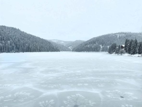 Gravuri pe suprafața Lacului Beliș/ Foto: Apuseni Transilvania - Facebook (fotograf: Raul Ghiran