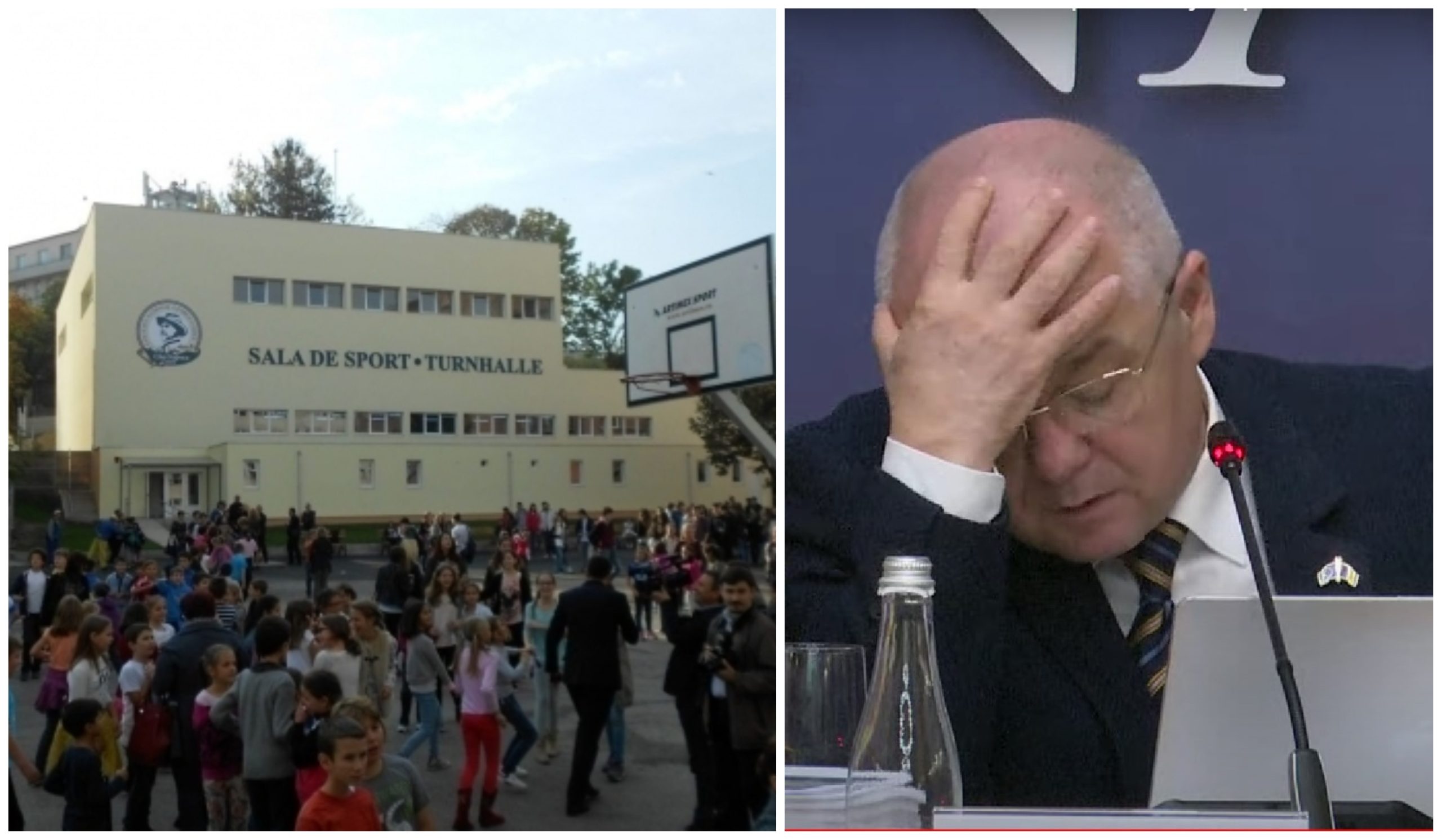 Cei peste 1.500 de elevi de la Colegiul Național „George Coșbuc” încă nu au acces în sala de sport. Foto stânga: Facebook/ Colegiul Național „George Coșbuc”/ Foto dreapta - captură ecran