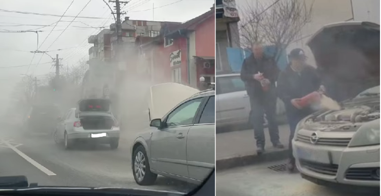 O mașină a luat foc pe strada Aurel Vlaicu / Foto: Facebook - Info Trafic jud. Cluj