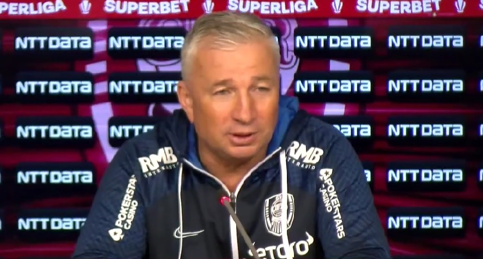 Dan Petrescu în timpul unei conferințe de presă /FOTO: captură ecran CFR Cluj - Youtube