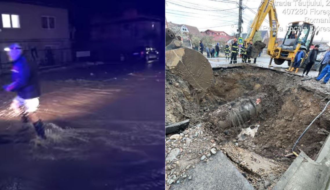 Avaria la o magistrală de apă a provocat inundații și pagube floreștenilor / Foto: Facebook - Primăria Florești și primarul Bogdan Pivariu