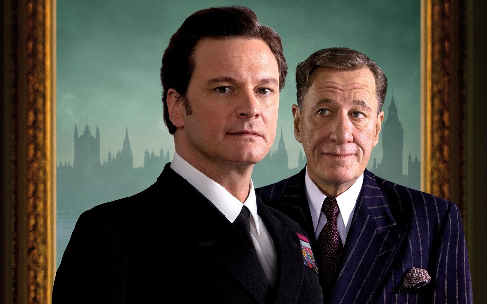 Colin Firth și Geoffrey Rush pe afișul filmului „Discursul Regelui
