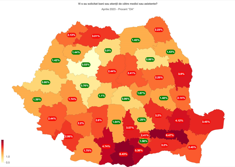 Harta Șpăgii din spitalele din România în aprilie 2023 - Unde se situează Clujul în top și unde cer cei mai mulți medici mită / Foto: Facebook - Dragos Vana