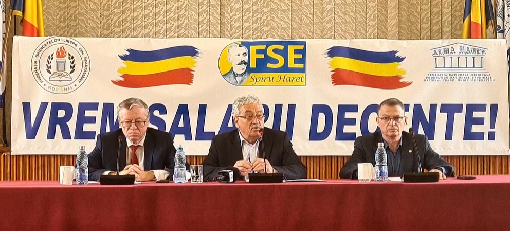 Liderii de sindicat anunță declanșarea grevei generale. Sursă foto Facebook FSLI România