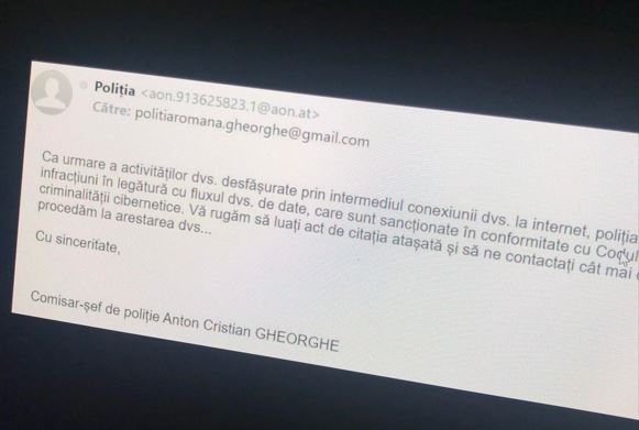 Fotografie a ecranului cu mesajul primit pe email de către judecătorul clujean Cristi Danileț - Facebook