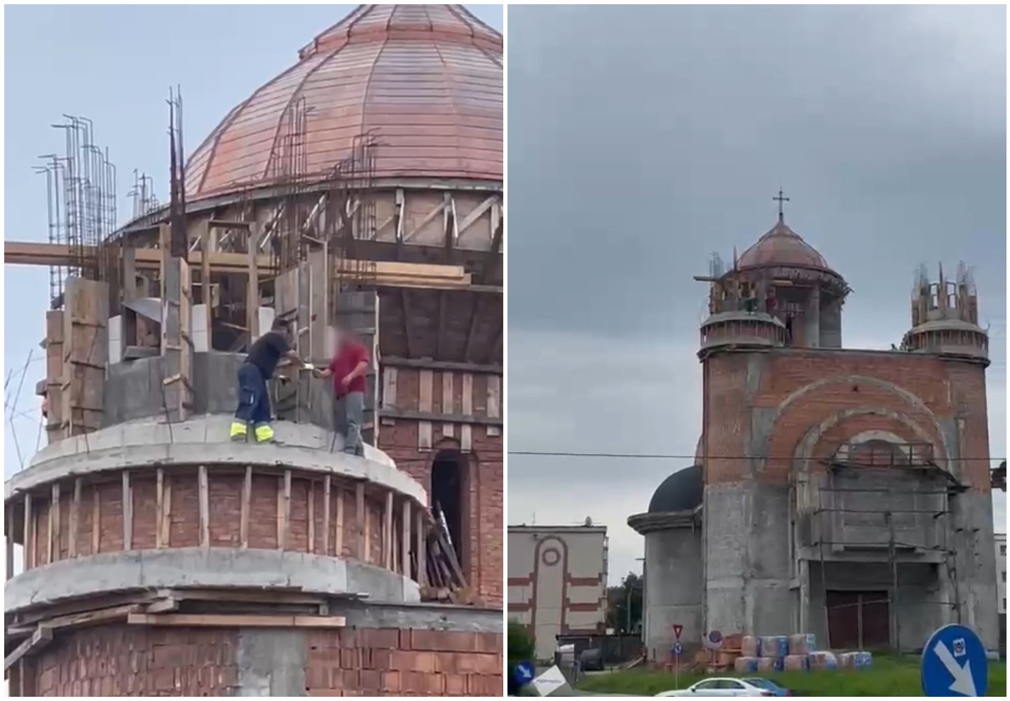 Muncitorii lucrează fără măsuri de siguranță pe o biserică din Zorilor  / Foto: cititor monitorulcj.ro