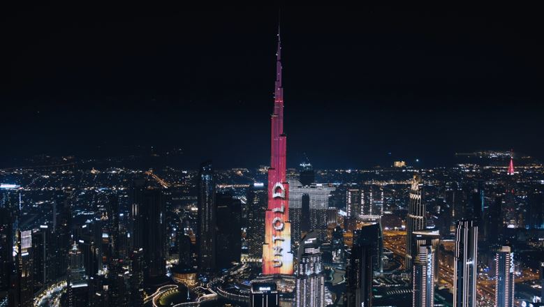 Proiecții pe pe Burj Khalifa. UNTOLD Dubai se lansează în februarie 2024 / Foto: UNTOLD