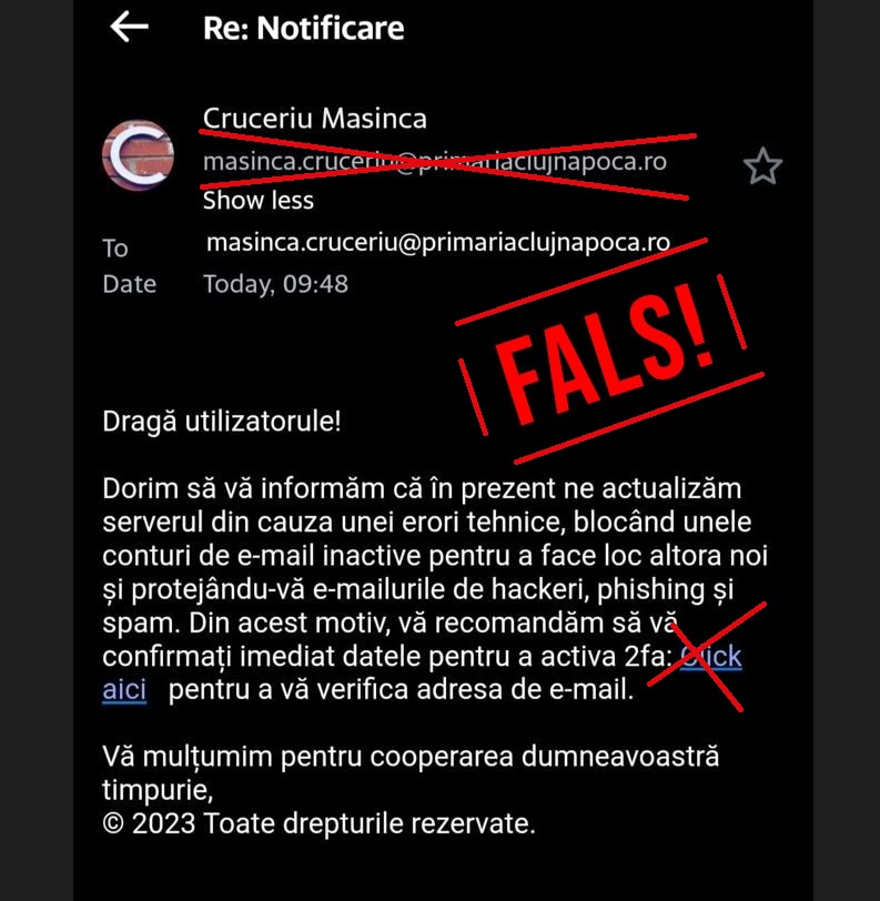Campanie de phishing în numele Primăriei Cluj-Napoca / Foto: monitorulcj.ro