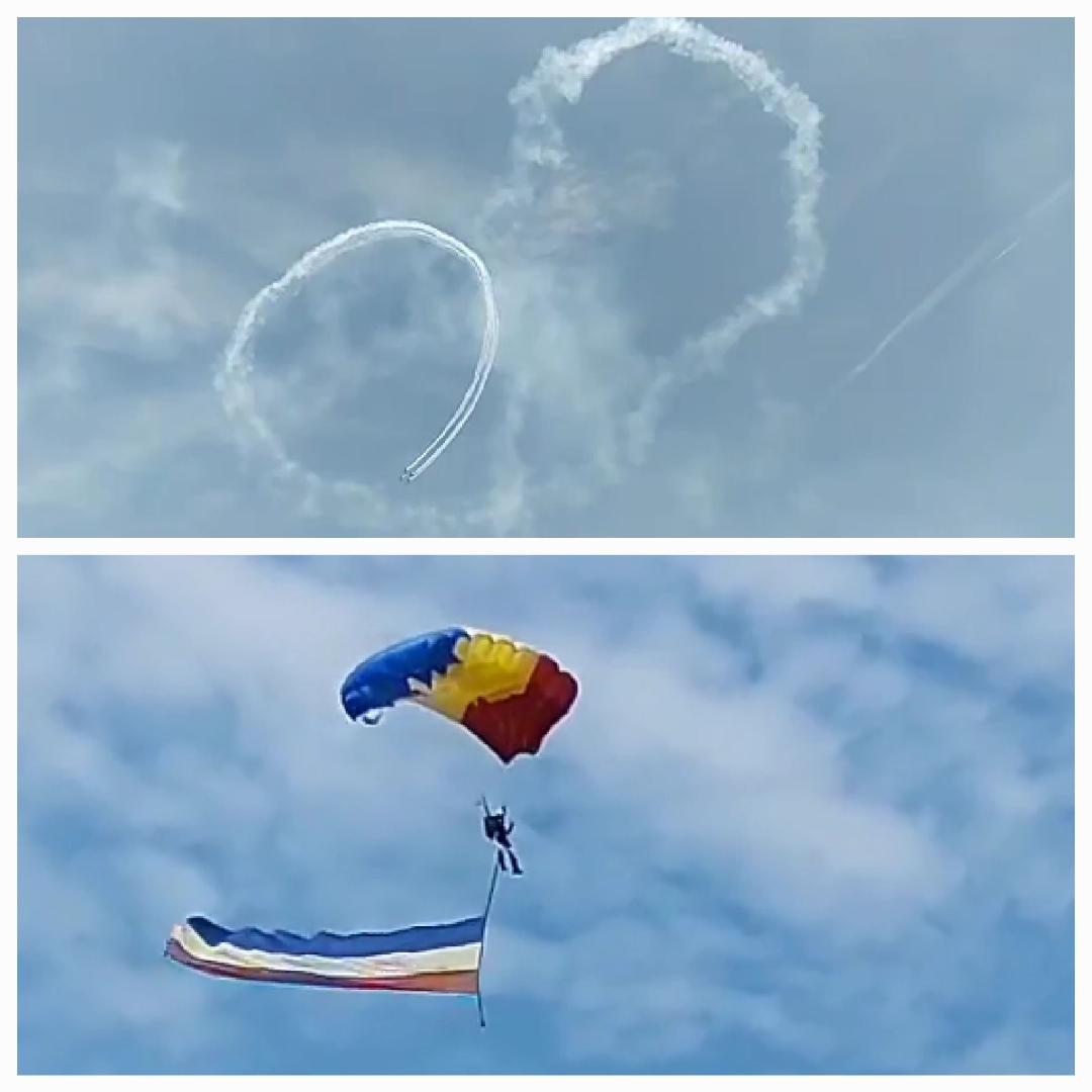 Inimi desenate pe cer de piloți. Foto: Facebook Marius Rus