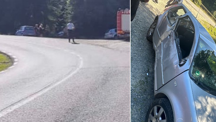 Mașină avariată într-un accident petrecut într-o curbă periculoasă