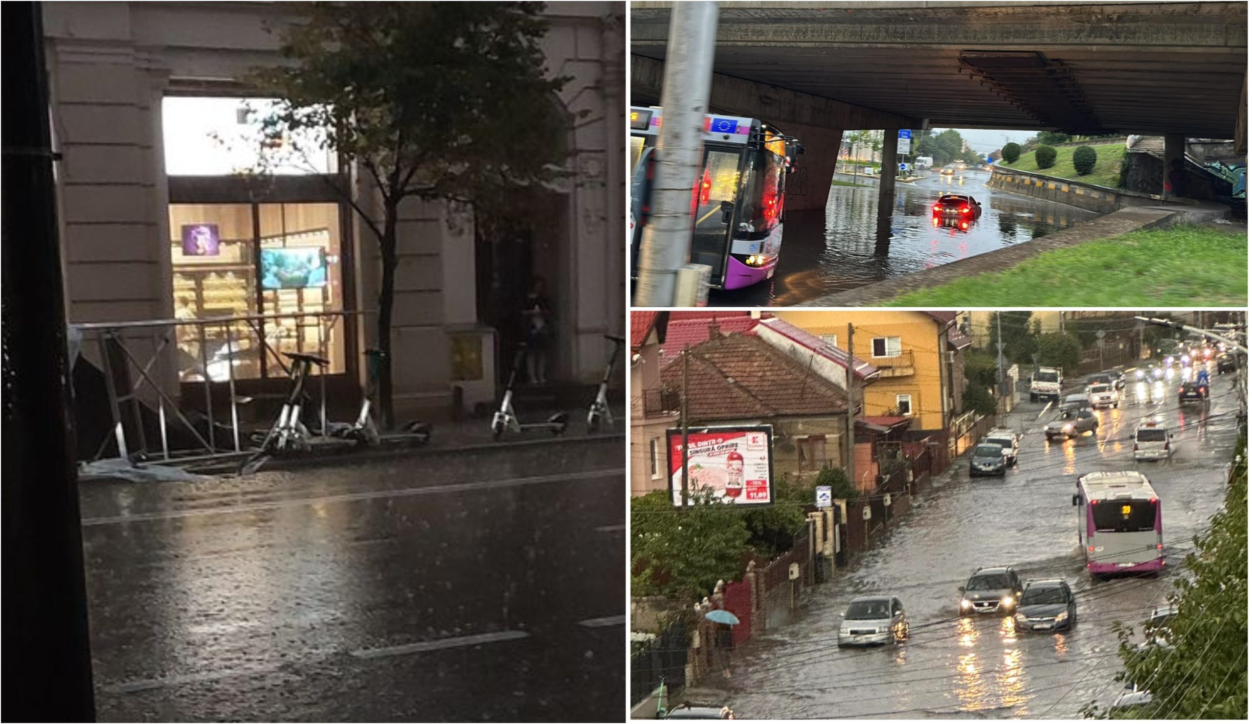 Schelă căzută în centrul Clujului și străzi inundate / Foto: Info Trafic Cluj-Napoca - Facebook