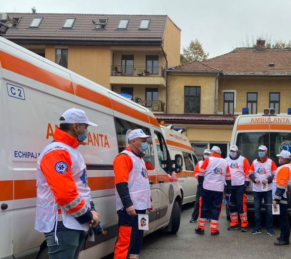 Protest al sindicaliștilor de la Serviciul de Ambulanță Cluj/Foto: Sindicat SAJ Cluj