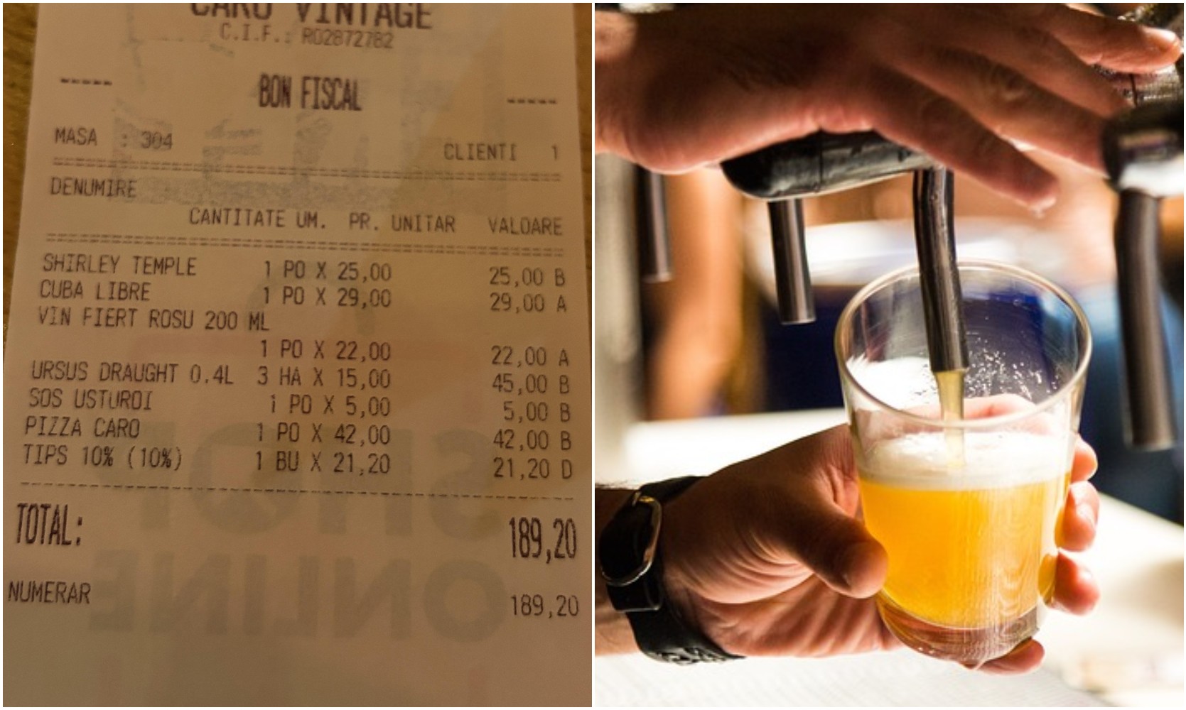 Clienții unei terase s-au trezit cu tips pe bon fără să-l ceară / Foto 1: Reddit.ro