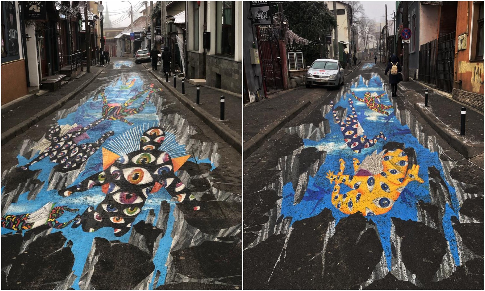 Strada Piezișă a devenit „pânză” de pictură pentru o echipă de artiști stradali / Foto: monitorulcj.ro