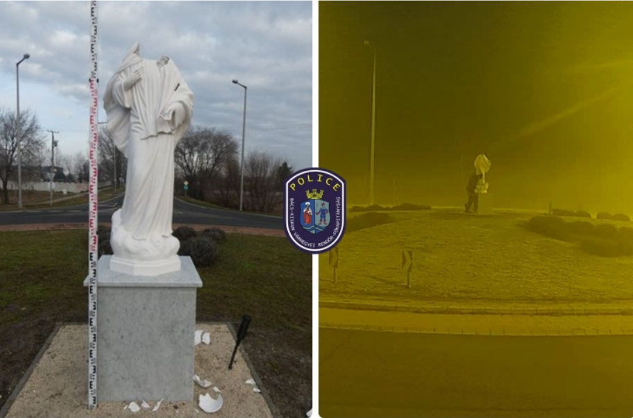 Statuia Fecioarei Maria dintr-un oraș din Ungaria