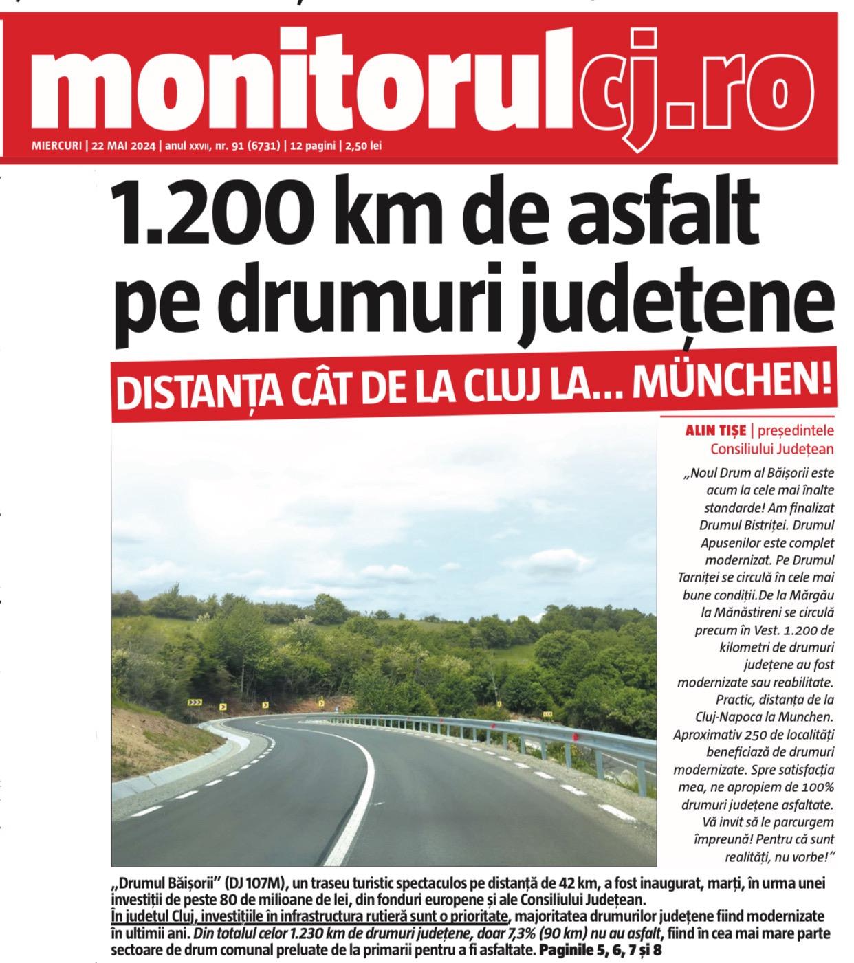 1.200 km de asfalt pe drumuri județene. Distanța cât de la Cluj la… Munchen.