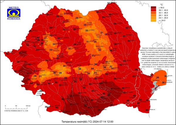 Temperatura resimțită la ora 12:00 | Sursa: ANM
