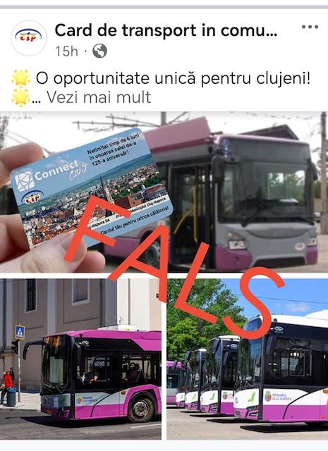Campanie frauduloasă care folosește imaginea CTP Cluj-Napoca | Foto: Compania de Transport Public Cluj-Napoca - Facebook