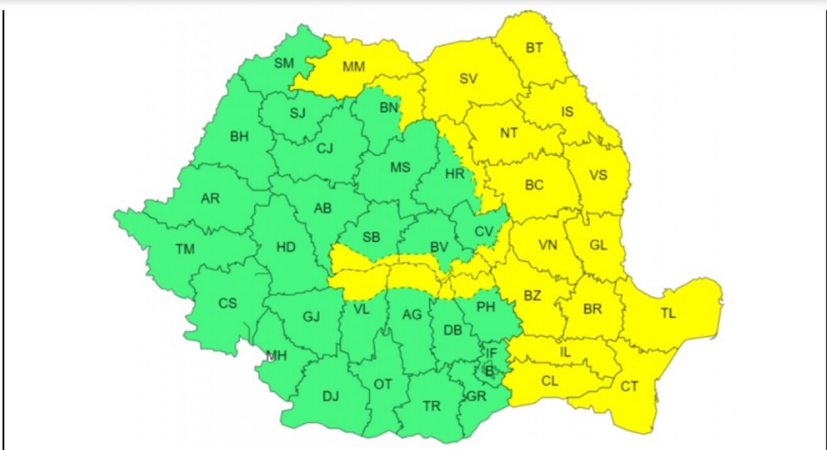 ANM a emis avertizări cod galben pentru următoarele zile