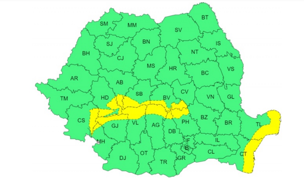 România se află sub mai multe avertizări meteo în următoarele trei zile