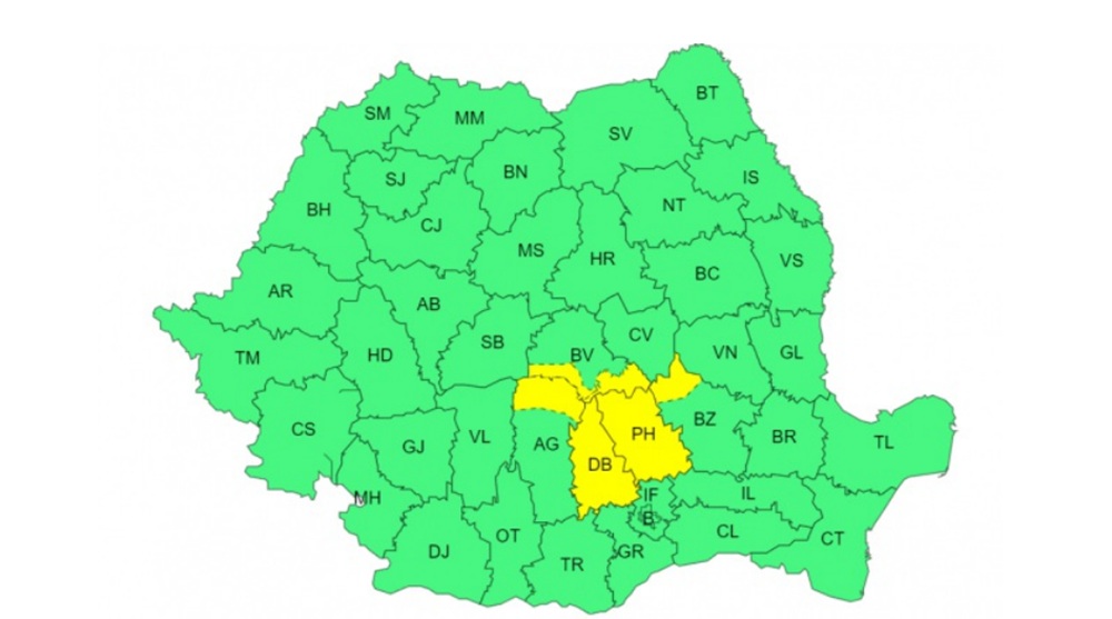 Meteorologii au emis cod galben pentru cinci județe din România