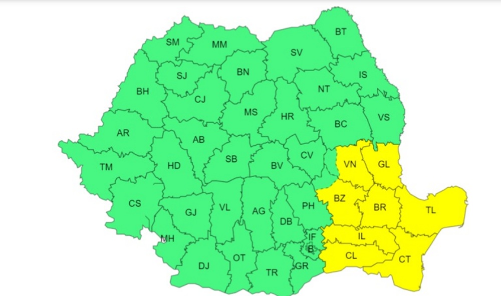 Meteorologii au emis două avertizări cod galben pentru weekend