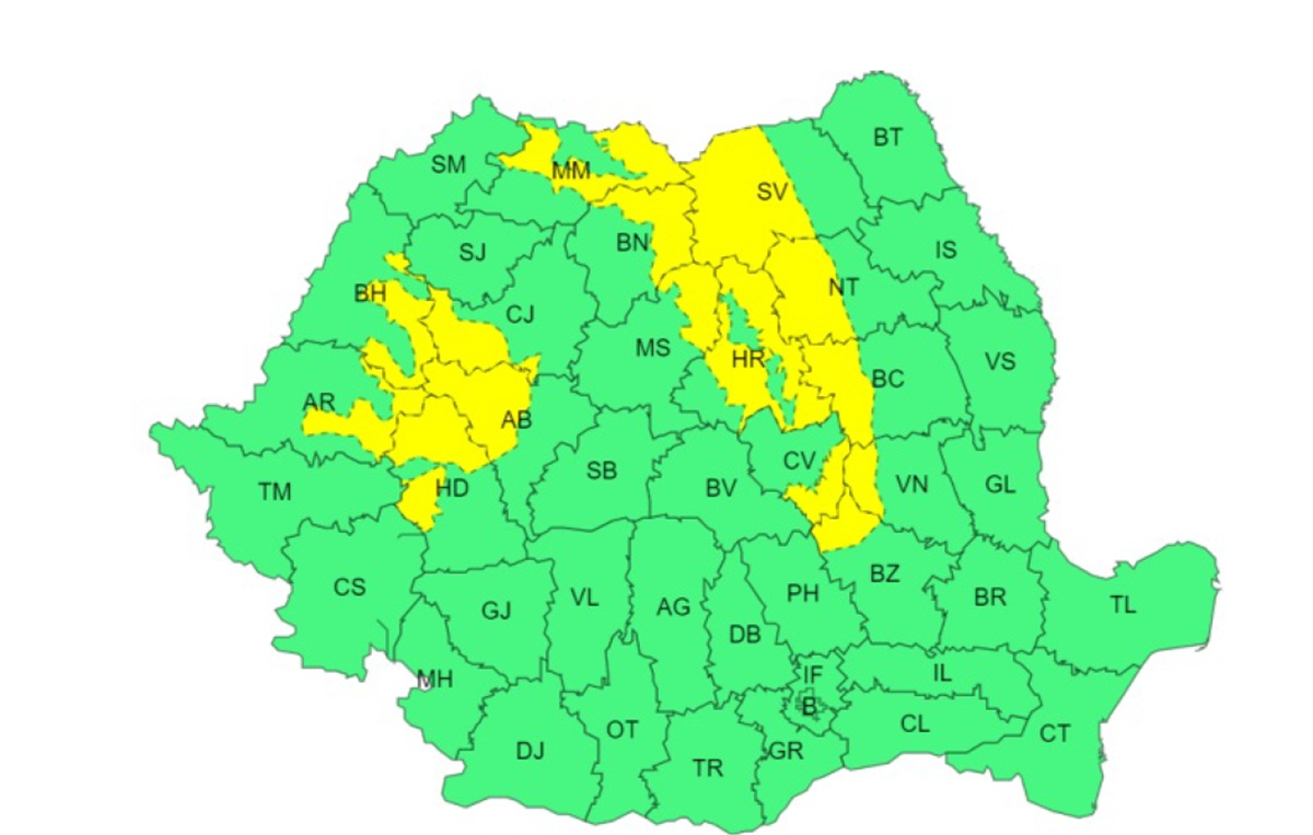 Cod galben de vânt puternic în zonele montane