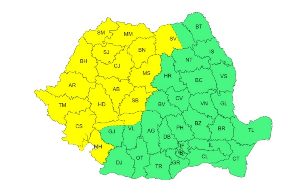 Meteorologii au emis două coduri galben de vânt puternic pentru vineri