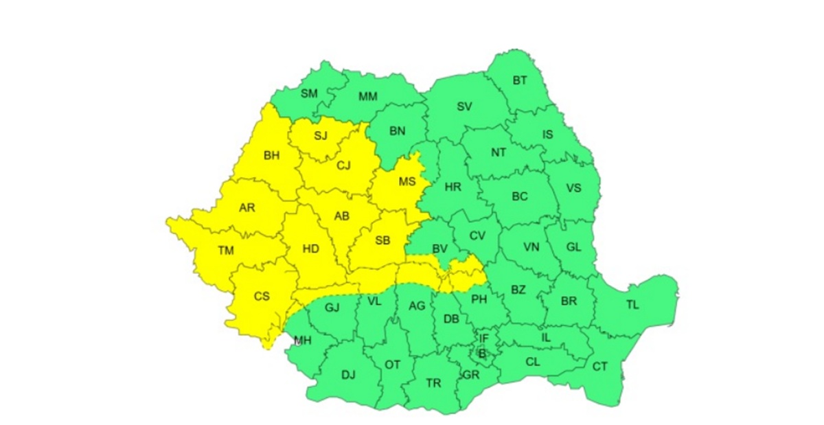 ANM a emis două coduri galbene de vânt puternic pentru vestul