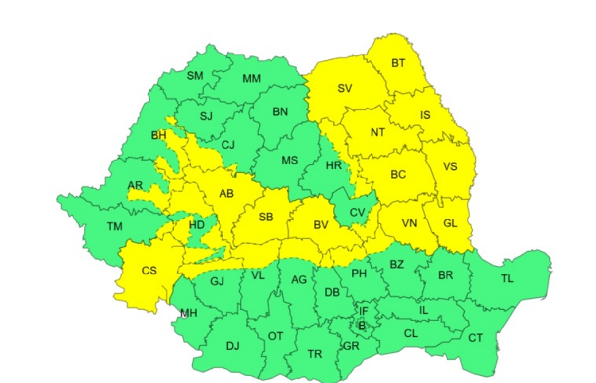 Alertă meteo prelungită până marți în jumătate din România